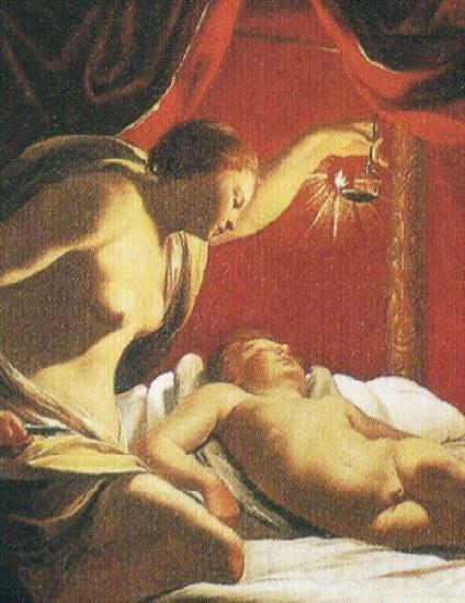 Simon Vouet Psyche betrachtet den schlafenden Amor France oil painting art
